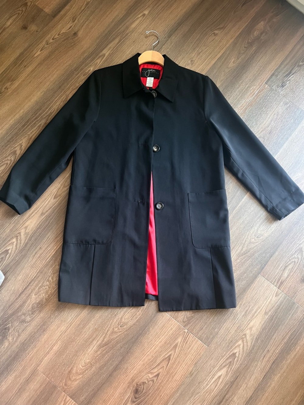 Vintage Jolie Black Trench Coat with Red Lining
